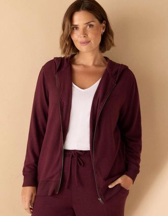 Live Unlimited London Womens Burgundy Supersoft Zip Hoodie - Red - Size: 12