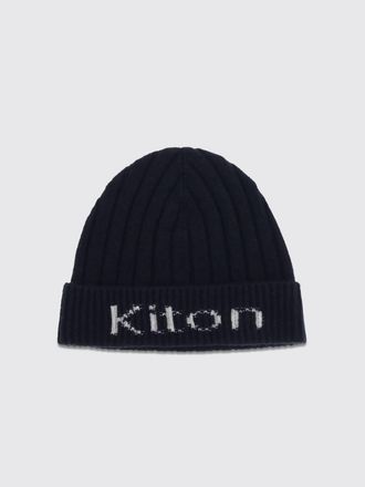 Kiton Beanie a coste in lana merino con logo jacquard e risvolto