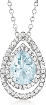 Ross-Simons Aquamarine and. White Topaz Pear-Shaped Pendant Necklace in Sterling Silver