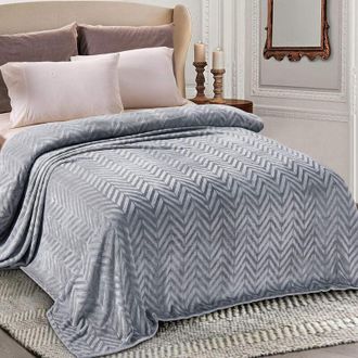 OEM Manta De Sof&aacute;, Franela Suave Y C&aacute;lida Con Dise&ntilde;o De Espiga, 230 X 230 Cm, Color Gris Plateado