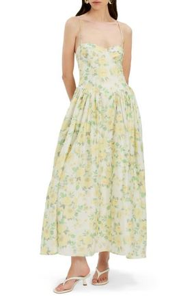 Bardot Estie Printed Lace Back Maxi Dress in Yellow Floral at Nordstrom, Size 12