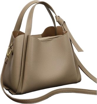 Generic Retro Fashion Simple Texture Large Capacity Shoulder Bag Womens Handbags Portable Messenger(Khaki)
