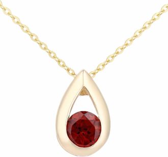 Jewelco London 9ct Gold Round 0.35ct Garnet Teardrop Pendant Necklace 18 inch - PP0AXL1715YGT