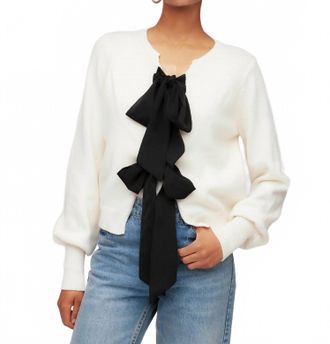 Fifteen Twenty Dena Ribbon Tie Sweater In Black & White