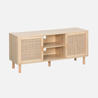 Sweeek Sweeek - Mueble Tv Efecto Ca&ntilde;a Y Madera 120cm, Camargue, Natural, 120x39x57 Cm