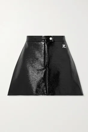 Courr&egrave;ges Minigonna In Misto Cotone Spalmato Con Applicazione Reedition - Nero