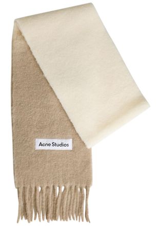 Acne Studios Logo-appliqu&eacute;d Fringed Alpaca-blend Scarf - Beige - One Size