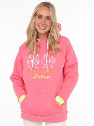 Zwillingsherz Hoodie ZWILLINGSHERZ Ahoi K&auml;ptn, Damen, Gr. SM (S/M), pink (neon pink), Obermaterial: 50% Baumwolle, 50% Polyester, comfort fit h&uuml;ftlang, V-Ausschnitt