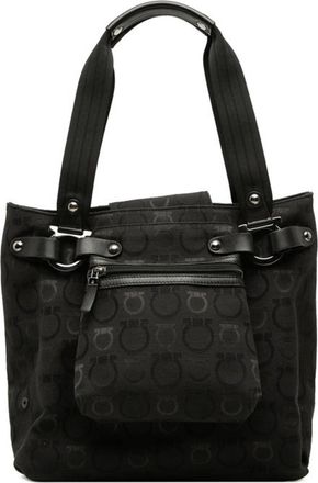 Ferragamo Black Canvas Leather Handbag Pouch Tote Bag (Pre-Owned)