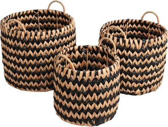 Happimess Cassia Handwoven Two-Tone Water Hyacinth Nesting Storage Baskets with Handles in Black/natural at Nordstrom
