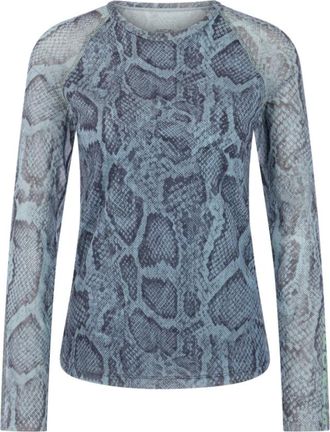 Marc Cain Mesh Shirt met dierenprint - Dames - Longsleeves - Blauw - XS - Katoen - Tops
