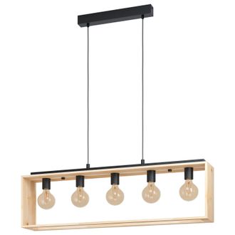 Loops Hanging Ceiling Pendant Light Black & Natural Wood 5x 40W E27 Kitchen Island