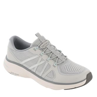Skechers Womens DLux Comfort 2.0 Victory Slip-On Sneakers, Gray Mesh/Mint Trim, 5 UK