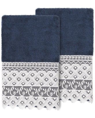 Linum Home Textiles 100% Turkish Cotton Aiden 2Pc White Lace Embellished Hand Towel Set