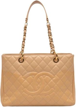 Chanel Pre-owned The Grand Shopping Tote - Dames - Vintage Shopper - Beige - ONE Size - Leer - Vintage