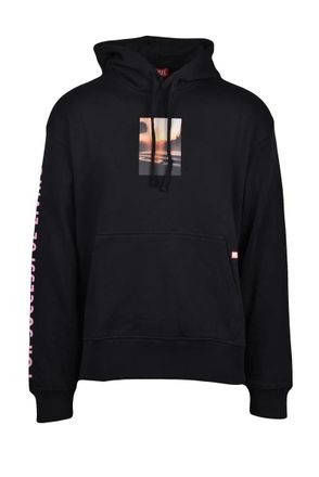 Diesel Black Cotton Mens Black Hoodie