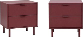 Sweeek Mesita de noche de madera y metal con 2 cajones, set de 2, burdeos
