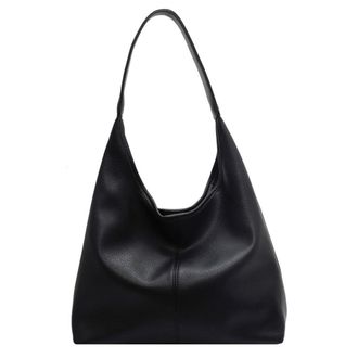 Generic Womens Large Capacity Black Tote Bag with Detachable Pouch Soft PU Leather Casual Shoulder Bag (Black)