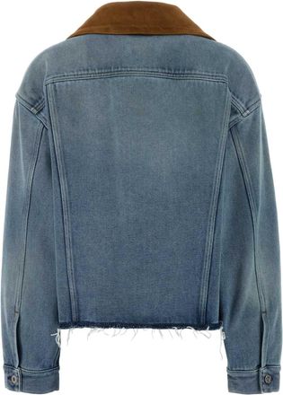 Miu Miu Womens Suede-Collar Denim Jacket Blue Cotton