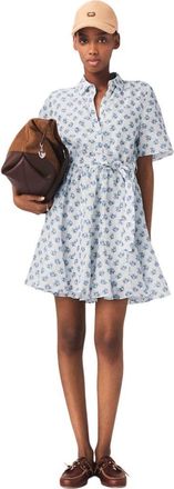 Maje Short patterned linen-blend dress in Blue Small Flowers Print at Nordstrom, Size 34 Eu