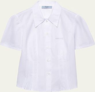 Prada Pleated Cotton Short-Sleeve Polo Top
