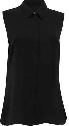 Theory Collared Georgette Short Sleeve Blouse in Black Silk