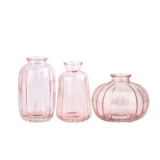 OEM Peque&ntilde;os Jarrones Con Capullos Acanalados En Vidrio Transparente, 3-rosa