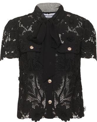 Self Portrait Black Lace Bow Collar Blouse