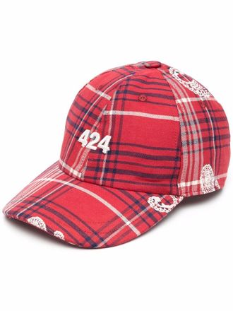 424 tartan check print cap - Red