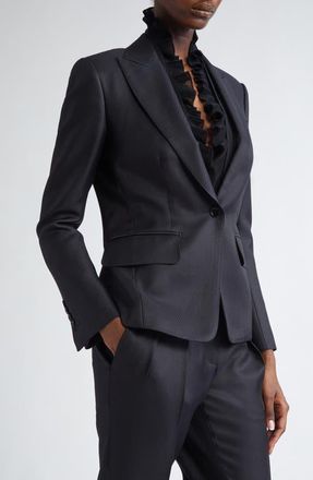 Tom Ford Wool & Silk Twill Single Breasted Blazer in Lb999 Black at Nordstrom, Size 12 Us