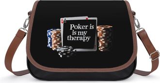 Generic Poker Is My Therapy Womens Leather Crossbody Bags with Adjustable Strap Casual Printed Shoulder Handbag