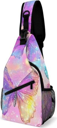 Generic Pastel Colorful Butterfly Mens Crossbody Chest Sling Bag for Travel Hiking Lightweight Shoulder Bags with Small Side