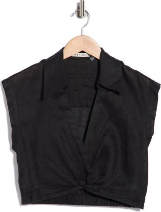 Alice & Olivia Mila Deep-V Twist Top in Black at Nordstrom Rack, Size 14