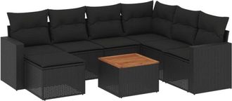 vidaXL Set De Sof&aacute;s De Jard&iacute;n 8 Piezas Y Cojines Rat&aacute;n Sint&eacute;tico Negro Vidaxl