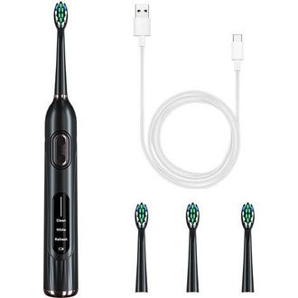 OEM Cepillo De Dientes El&eacute;ctrico, 36.000 Oscilaciones/min, 3 Modos, Resistente Al Agua, Dise&ntilde;o Ergon&oacute;mico, 4 Cabezales Incluidos, Negro