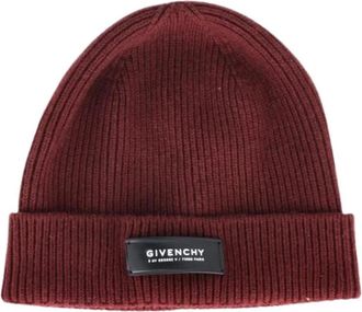 Givenchy Pre-owned Appliqu&eacute;d Ribbed Beanie - Dames - Vintage Accessoires - Rood - ONE Size - Wol - Vintage