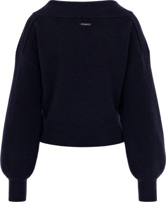 Pinko Womens Wool Jumper V-Neck Navy Dark Blue Jumpers Sweater