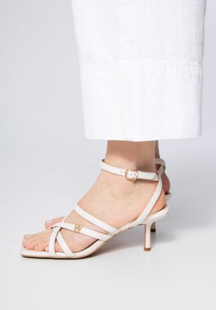 Wittchen Dames leren sandalen met bandjes op hoge hak, cr&egrave;me, natuurlijk leer