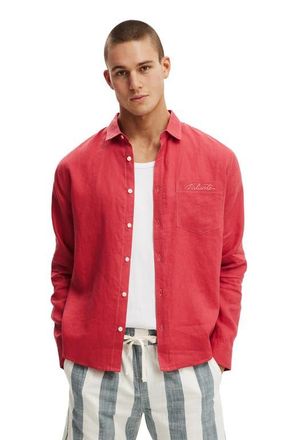 Cotton On Mens Relaxed Linen Long Sleeve Shirt in Melon Emb at Nordstrom, Size Xx-Large