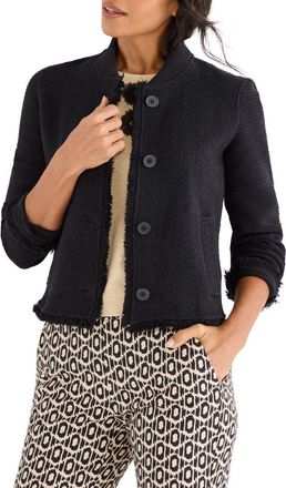 Nic+Zoe Fringe Mix Knit Bomber Jacket in Black Onyx at Nordstrom, Size Xx-Large