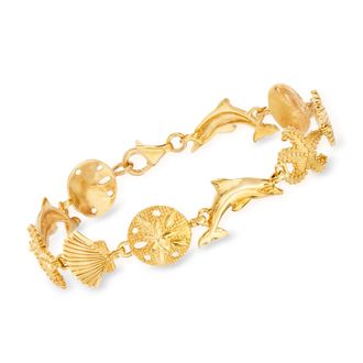 Ross-Simons 18kt Gold Over Sterling Silver Sea Life Link Bracelet