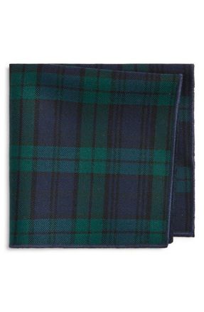 Clifton Wilson Tartan Green Plaid Wool Pocket Square at Nordstrom