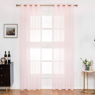Woltu Woltu 1 Pz Voile Tenda Trasparente Drappeggio Con Occhielli Decorazione Finestra Rosa 140x145cm,tenda Senza Cinghie
