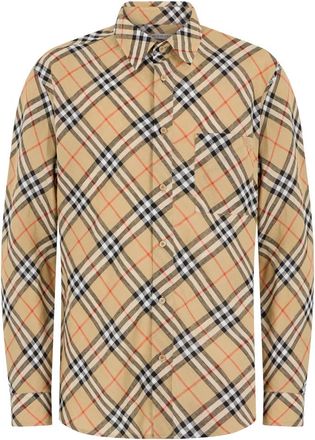 Burberry Linen Shirt Check - Heren - Casual Overhemden - Beige - S - Linnen - Overhemden