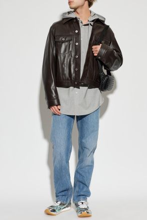 Bottega Veneta Wool Shirt With Detachable Hood, Mens, Grey