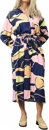 FRNCH Cindel Long Sleeve Button Up Dress In Multicolor