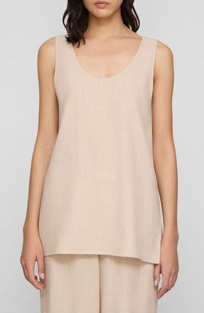 Lafayette 148 New York Scoop Neck Wool & Silk Long Tank in Taupe Melange at Nordstrom, Size Medium