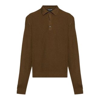 Tom Ford Polo Shirts, male, Brown, Size: XL Long sleeve polo