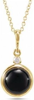 Allurez Round Natural Onyx & Diamond Pendant Necklace 14K Yellow Gold (1.53ct)