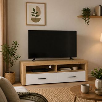 Dmora Mueble Para Tv Lilazafa: 2 Cajones, 3 Estantes, 2 Compartimentos, 155x50x48h Cm, Blanco